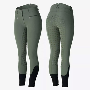 Pantalon d'équitation pour femme Lawd Sports, taille haute, longueur intégrale, fermeture éclair, extensible dans quatre directions, coupe ajustée, respirant, noir uni - Product Image 1