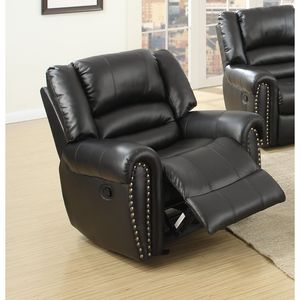 Poltrona Reclinabile Manuale Moderna 1 Posto in Pelle Nera con Braccioli Imbottiti e Dettagli Decorativi per Soggiorno - Product Image 1