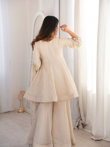 Ensemble Kurti Plazzo Premium Chinon Long Kali avec broderie miroir véritable et dupatta élégante - Product Image 4