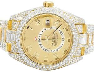 BOJ R.O.L.E.X.049 Montre HipHop de luxe en acier plaqué or jaune, entièrement sertie de moissanite, mouvement à quartz analogique, 41MM, résistance à l'eau 3BAR - Product Image 3