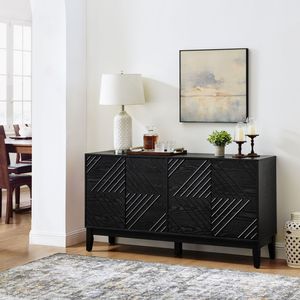 Buffet de style farmhouse à 60,5 pouces avec étagères réglables, motif géométrique moderne du milieu du siècle, avec rangement - Product Image 2