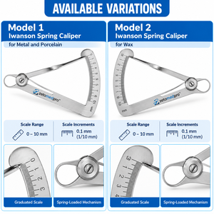 เครื่องวัดความหนา Iwanson Spring Dental Caliper สำหรับวัดความหนาของโลหะ ขี้ผึ้ง และพอร์ซเลน ผลิตจากสแตนเลสสตีล ผิวซาติน ZetomedPro - Product Image 2