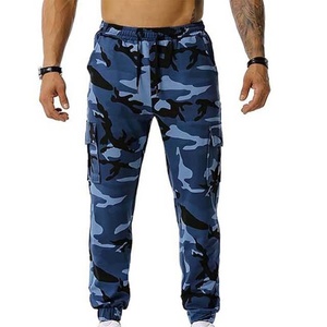 Pantalon de survêtement homme bleu foncé style urbain, taille élastique, plusieurs poches, décontracté, en coton mi-lourd, fermeture éclair, hiver - Product Image 1