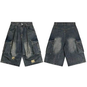 Short en jean cargo noir déchiré pour homme, coupe ample, longueur genou, avec poches latérales, style streetwear décontracté, été - Product Image 4