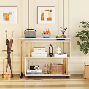 Table d'appoint de salon rotative à 360 degrés avec rangement, bibliothèque et crochets - Product Image 3