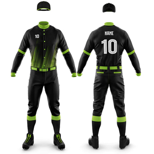 ชุดเบสบอลสีดำเขียวสำหรับผู้ชาย เสื้อและกางเกงขายาว ดีไซน์ไล่เฉดสีตรงกลาง ผ้าซับเหงื่อ ยืดได้สี่ทิศทาง - Product Image 1