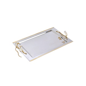 Bandeja de Servir de Acero Inoxidable de Alta Calidad con Acentos Florales Decorativos de Flor de Cerezo y Asas para Decoración del Hogar, en Oferta - Product Image 1