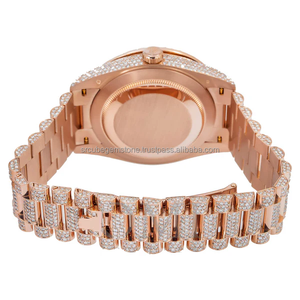 Esfera de color oro rosa completa Reloj Grwon de laboratorio helado Reloj lujoso de acero inoxidable Esfera vintage Reloj de pulsera de hip hop - Product Image 3