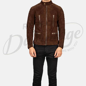 Chaqueta de Cuero de Gamuza Marrón Chocolate Premium para Hombre, Chaqueta de Motociclista con Hombros Acolchados y Mangas Acanaladas, Corte Ajustado, Estilo Casual - Product Image 6