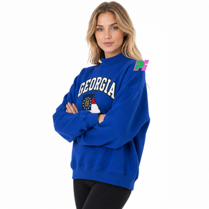 Sudadera de cuello alto Georgia para mujer, negra, con mapa del estado bordado, corte oversize, para otoño - Product Image 3
