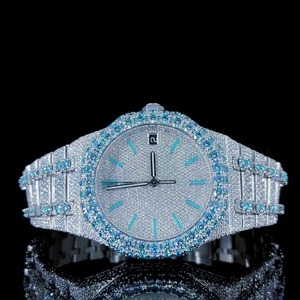 Montre Classique de Luxe Personnalisée en Acier Inoxydable Sertie de Quartz pour Homme, Or Blanc, Diamant Moissanite VVS, Résistance à l'Eau 10 Bar, Tendance Hip-Hop - Product Image 1