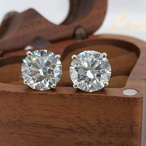 Round Cut Lab Solitaire <b>Stud</b> VVS1 Moissanite Diamond 8 mm 14K White Gold Four Prong Round Earring IGI Certified for Men & Women - Product Image 1