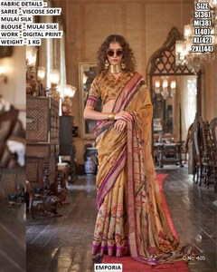 Sari en soie Heer Floral Mulai pour femme, prêt pour les fêtes d'hiver et Diwali, infroissable et anti-humidité, style traditionnel - Product Image 6