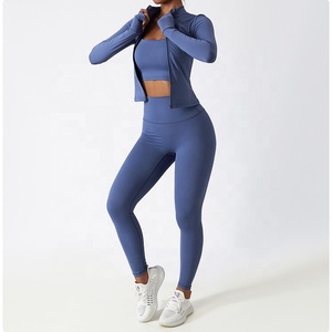 ที่กําหนดเองของผู้หญิงโยคะยิมเลกกิ้งชุดระบายอากาศและแห้งเร็วActivewearฟิตเนสเครื่องแต่งกายSolid 2 ชิ้นCrop Topโยคะเลกกิ้ง - Product Image 2