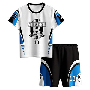 Conjunto de Uniforme de Fútbol para Niños - Jersey Blanco y Azul Personalizado, Impresión Sublimada 100% Blanca y Azul - Product Image 1