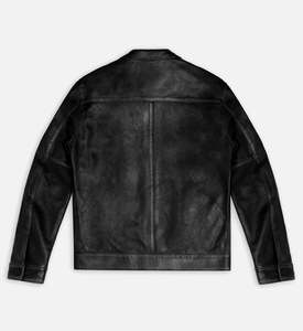 Veste en cuir noire vintage Roadster pour hommes, col rond, fermeture éclair, coupe classique, vêtements de sport d'extérieur pour l'hiver, vestes de moto - Product Image 2
