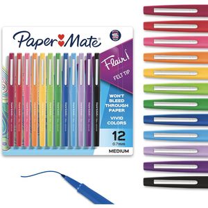 Pennarelli Flair a punta media (0,7 mm) in colori assortiti, confezione da 12, per arte, artigianato, appunti, journaling e forniture scolastiche - Product Image 1