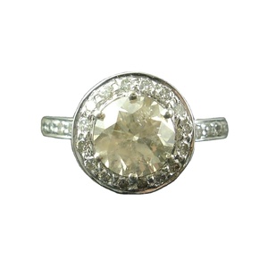 Anillo de compromiso Halo para mujer, diamante de corte redondo de 2,12 quilates, oro blanco real de 14k, moderno - Product Image 1