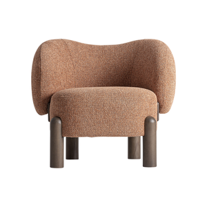 Modern Contemporary Accent Lounge Chair Solid Teak Premium Boucle Upholstery Sculptural Rounded <b>Frame</b> Hospitality Furniture - Product Image 3