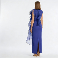 Robe de soirée élégante bleu royal pour femme, sans manches, en organza, avec volants, robe longue en crêpe, robe de soirée formelle, robe de bal, robe pour invitées de mariage