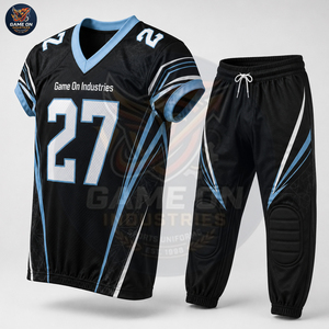 Custom American Football Uniform Set Black Blue Tackle Jersey & Padded Pants Sublimated Team Wear Game On Industries - Product Image 3