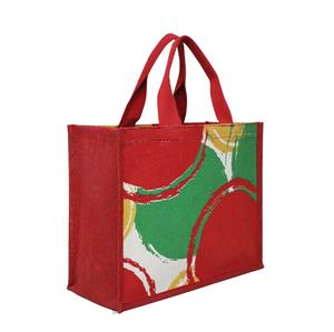 Sacs à provisions en jute à imprimé élégant avec poignée en toile de coton motif géométrique sac fourre-tout de plage à usage quotidien pour femme - Product Image 1