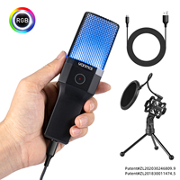 Micrófono de Condensador USB Cardioide RGB con Filtro Pop, Reducción de Ruido, Silenciador Táctil y Trípode Metálico para Grabación y Transmisión en Vivo de Videojuegos
