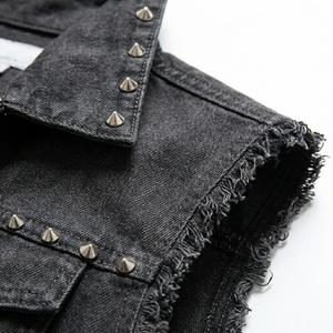 เสื้อกั๊กผ้ายีนส์ระบายอากาศได้ดีสำหรับผู้ชายเสื้อกั๊กผ้าฝ้าย100% สีทึบพิมพ์ลายกราฟิกแบบกำหนดเอง - Product Image 5