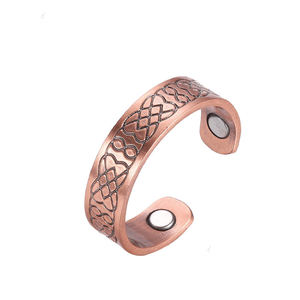 Premium Wholesale Hand Forged Pure Copper Band <b>Ring</b> <b>Magnetic</b> Health Relief Jewelry Carved Geometric Line Pattern - Product Image 3