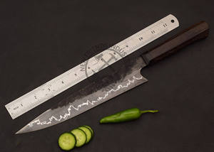 มีดทำครัวรุ่นใหม่ งานแฮนด์เมด สวยงาม ใบมีด 440C ด้ามไม้ลายเส้นสีเงิน มีดเชฟสวยหรู - Product Image 2