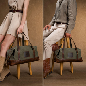 Bolsa de Viaje de Lona Encerada con Detalles en Cuero Genuino Personalizada, Bolsa de Fin de Semana Resistente para Hombre, Bolsa de Mano para Viajes Cortos LCTB-0149 - Product Image 6