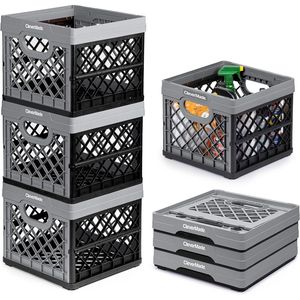 25L (6.6 Gal) <b>Collapsible</b> Milk Crate 50 lb Heavy Duty Plastic <b>Storage</b> Bins & <b>Boxes</b> File Rails 3 Pack Foldable Stackable Crate - Product Image 1