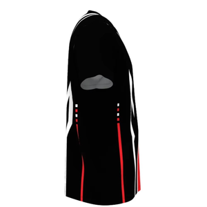 T-shirt sportif à manches courtes pour homme, motif géométrique noir et rouge, col rond, séchage rapide, coupe régulière, tricoté en polyester - Product Image 3