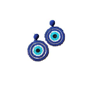 ต่างหูลูกปัดสีน้ำเงินแบบแมนตรา ต่างหูลูกปัดหลายเม็ดแบบสั่งทำ ต่างหูสำหรับผู้หญิง เครื่องประดับงานเทศกาล ราคาดีที่สุด ต่างหูลูกปัดผลิตในอินเดีย - Product Image 1
