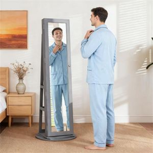 Gray Decorative Mirror Jewelry Cabinet with Storage Rack <b>Makeup</b> <b>Vanity</b> - Product Image 1