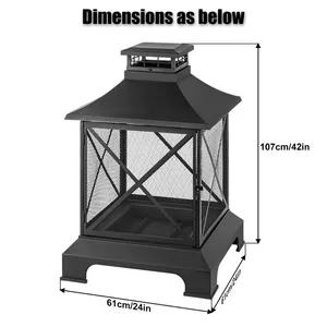 Grande Brasero à Bois de 42 Pouces avec Cheminée, Écran en Maille 360°, Chiminea en Métal Noir, Chauffage d'Extérieur pour Patio et Jardin - Product Image 3