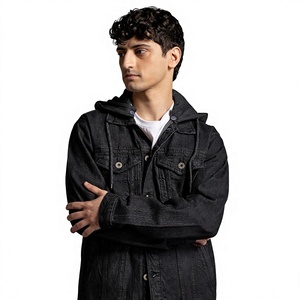 Chaqueta de Mezclilla Negra para Hombre, Bordada, Corte Regular, Lavado a la Piedra, Casual, con Bolsillos, Cierre de Botones, para Otoño e Invierno - Product Image 5