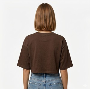 Wholesale <b>Brown</b> Oversized Crop Top Women's Shirts Custom Logo Heavyweight Cotton Drop Shoulder Boxy Fit Streetwear Tee OEM - Product Image 2