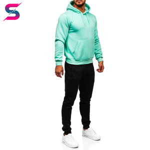 ชุดเสื้อฮู้ดสีเขียวมิ้นท์สำหรับผู้ชาย พร้อมกางเกงจ็อกเกอร์สีดำ แขนยาว ชุดลำลองสำหรับฤดูใบไม้ร่วง ผ้าฝ้ายระบายอากาศได้ดี สีพื้น ทรงพอดีตัว - Product Image 4