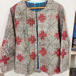Retro Printed Batwing Sleeve Women's Jacket Round Neck Casual Patchwork <b>Cardigan</b> for Autumn - Product Image 6