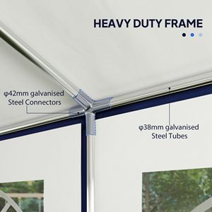 Tendone da Esterno Grande 5x10m per Feste, Resistente, con 10 Finestre e Pareti Laterali Rimovibili, in Tessuto di Poliestere Blu e Acciaio - Product Image 4