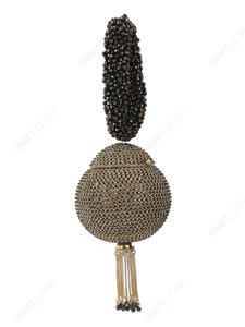 Pochette de soirée en cristal noir avec anse perlée et pompon doré – Sac à main de luxe pour la vente en gros et la fabrication OEM - Product Image 2