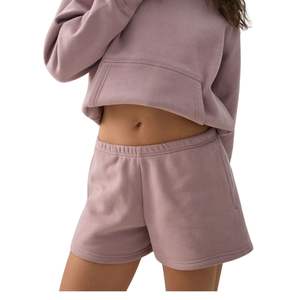 Shorts de survêtement en molleton de coton taille haute pour femmes, personnalisables avec logo, décontractés, pour la détente, vente en gros OEM ODM - Product Image 4