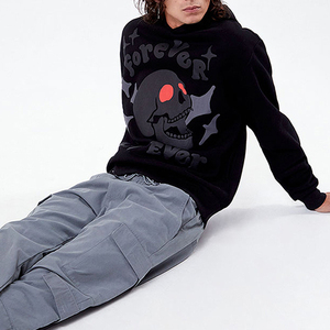 Sudadera con Capucha Estilo Urbano, Estampado Puff, Tela de Algodón Suave, Efecto de Impresión en Relieve 3D, Corte Holgado, Puños Acanalados, Bolsillo Canguro, Casual - Product Image 6