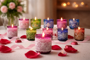 Commande en gros de bougies décoratives en cire de soja, pots en verre colorés, motifs imprimés à la main, parfumées, luxe, pour usage intérieur, pour Noël. - Product Image 3