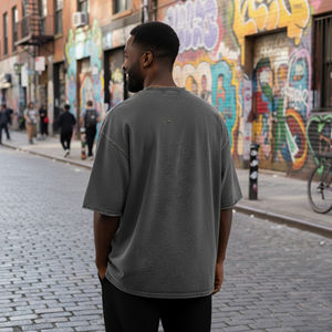 T-shirts OEM de luxe pour hommes, 100 % coton, effet vieilli, haute qualité, délavé à l'acide, coupe ample, épaules tombantes, style Hip Hop, séchage rapide, respirant - Product Image 2