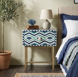 Floral Handmade Bone Inlay Nightstand With Drawer Metal Base <b>End</b> <b>Table</b> Decorative <b>Storage</b> Cabinet for Luxury Home Interiors - Product Image 2