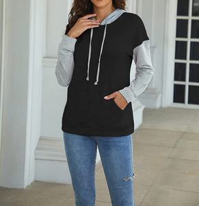 เสื้อฮู้ดสวมหัวแขนยาวลำลองของผู้หญิงเสื้อสเวตเชิ้ตมีฮู้ดสีบล็อกและกระเป๋า - Product Image 6