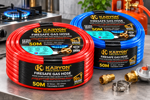 สายแก๊ส LPG KARYON ขนาด 10 มม. ยาว 50 เมตร เสริมแรงด้วย PVC หลายชั้น ทนไฟ PYR สายอ่อนยืดหยุ่นสำหรับใช้แก๊สในครัวเรือนและเชิงพาณิชย์ - Product Image 1