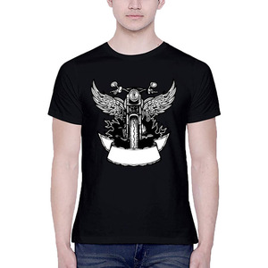 เสื้อยืดแขนสั้นสีดำสำหรับผู้ชาย พิมพ์ลายกราฟิกมอเตอร์ไซค์รูปปีก คอกลม ทรงลำลอง ความยาวปกติ ผ้าเจอร์ซีย์คอตตอน - Product Image 4